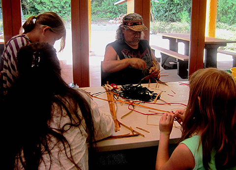 Lance Taylor, Tulalip – Demonstrating Weaving, Anniversary Event – Aug 2014