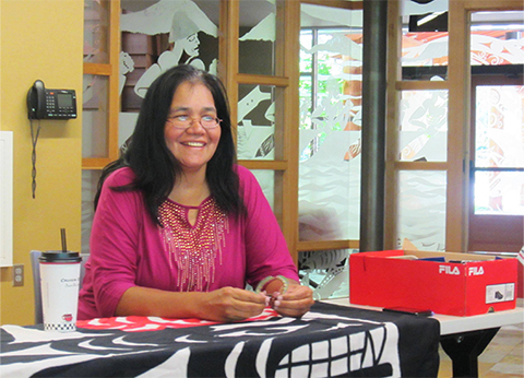 Pauline Smith (Lummi) - Culture Series - Demonstrating Beaded Dreamcatchers - Aug 2013