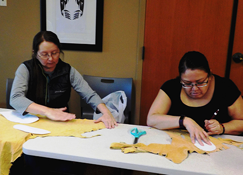 Rae Anne Gobin, Edith Johnny, Moccasin Making Workshop, Apr 2018