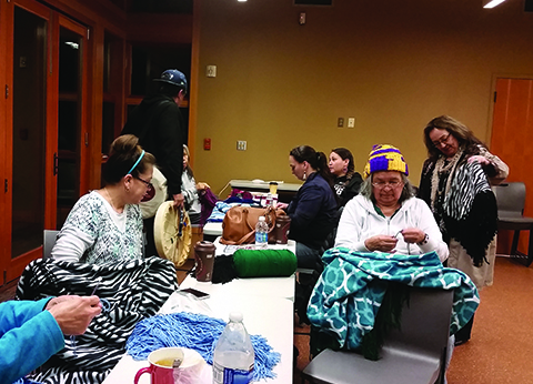 Hilbulb Cultural Center with the Sheldon Ladies, Shawl Making for Treaty Day, Jan 2017.