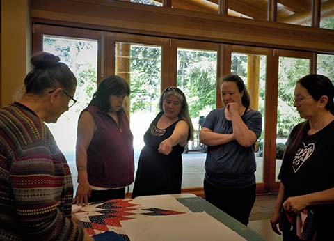 Judy Irish, Sherry Dick and Benita Rosen, Sara Andres, Rae Anne Gobin Veterans Quilt, June 2019